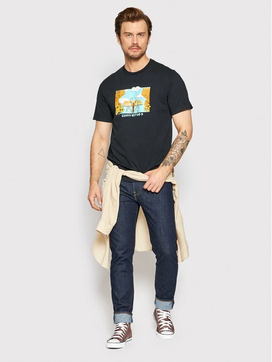 Τοπ 10 🤩 Converse Άνδρες T-shirts T-Shirt Overgrown Hoops 10023257-A01 Μαύρο Standard Fit ✨ - Image 2