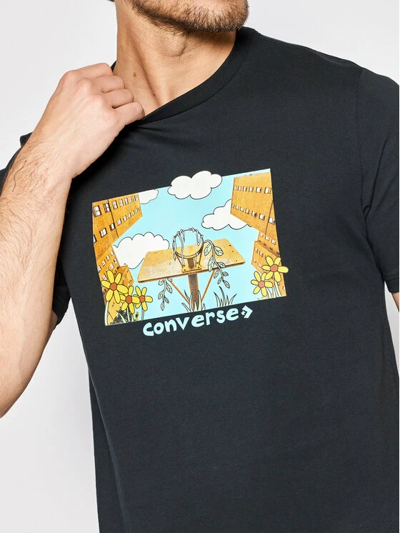 Τοπ 10 🤩 Converse Άνδρες T-shirts T-Shirt Overgrown Hoops 10023257-A01 Μαύρο Standard Fit ✨ - Image 4