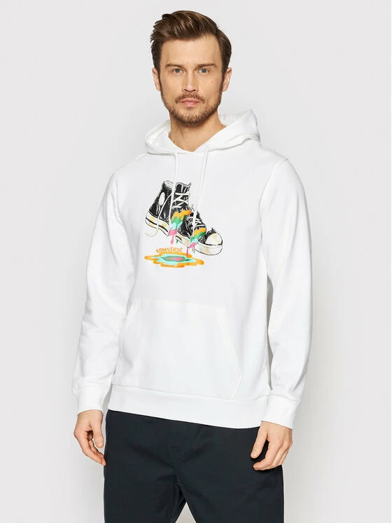 Εκπτωση ⌛ Converse Άνδρες Μπλούζες Χωρίς Φερμουάρ Μπλούζα Paint Drip Graphic 10022937-A01 Λευκό Standard Fit 🌟