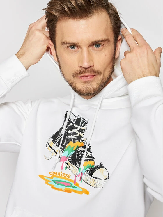Εκπτωση ⌛ Converse Άνδρες Μπλούζες Χωρίς Φερμουάρ Μπλούζα Paint Drip Graphic 10022937-A01 Λευκό Standard Fit 🌟 - Image 4