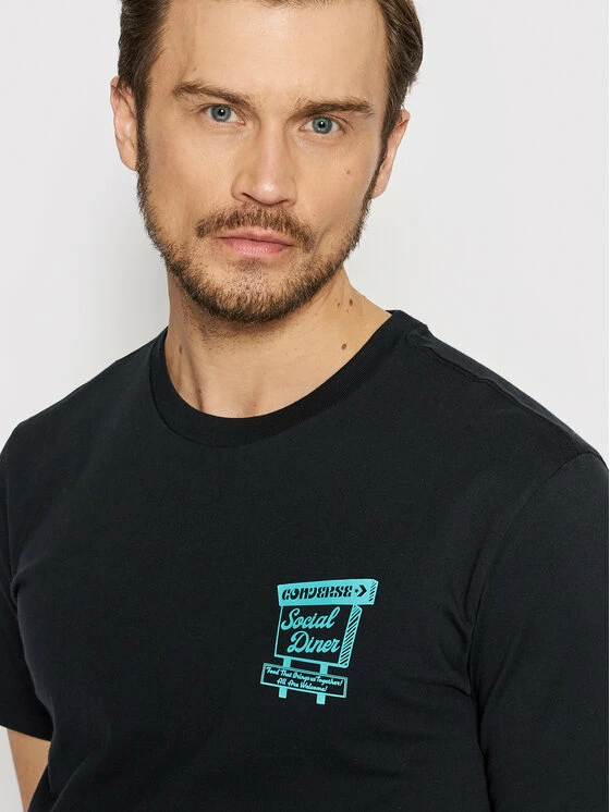 Νέος ❤️ Converse Άνδρες T-shirts T-Shirt Playera Fast Food 10022934-A01 Μαύρο Standard Fit 👏 - Image 4